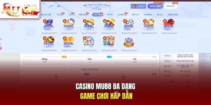 Casino Mu88 với nhiều game sòng bạc trực tuyến
